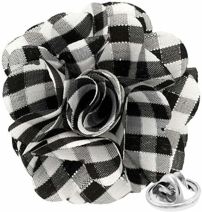 Vittorio Vico Unisex Metallic Silver Accent Plaid Flower Lapel Pin - Concordia Style Boutique