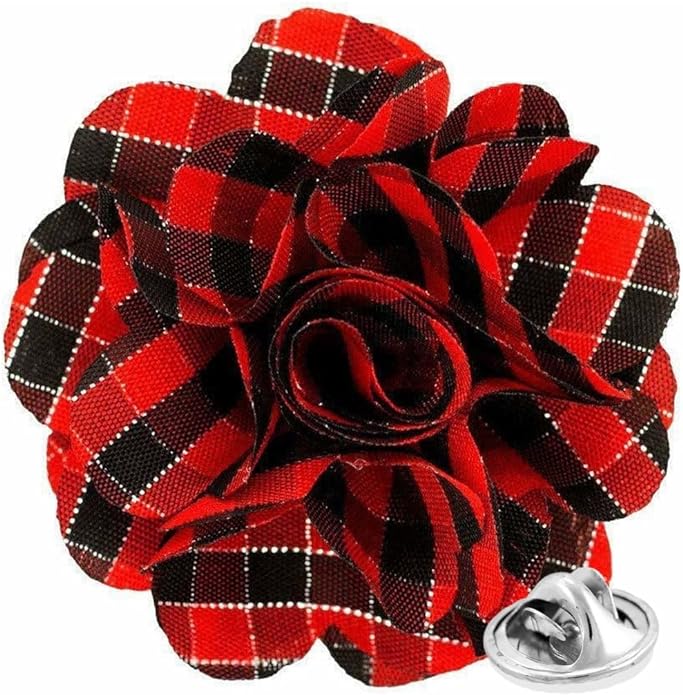 Vittorio Vico Unisex Metallic Silver Accent Plaid Flower Lapel Pin - Concordia Style Boutique