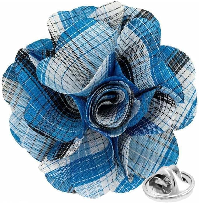 Vittorio Vico Unisex Metallic Silver Accent Plaid Flower Lapel Pin - Concordia Style Boutique