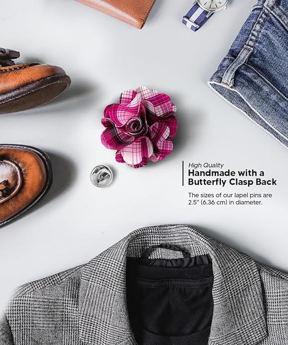 Vittorio Vico Unisex Metallic Silver Accent Plaid Flower Lapel Pin - Concordia Style Boutique