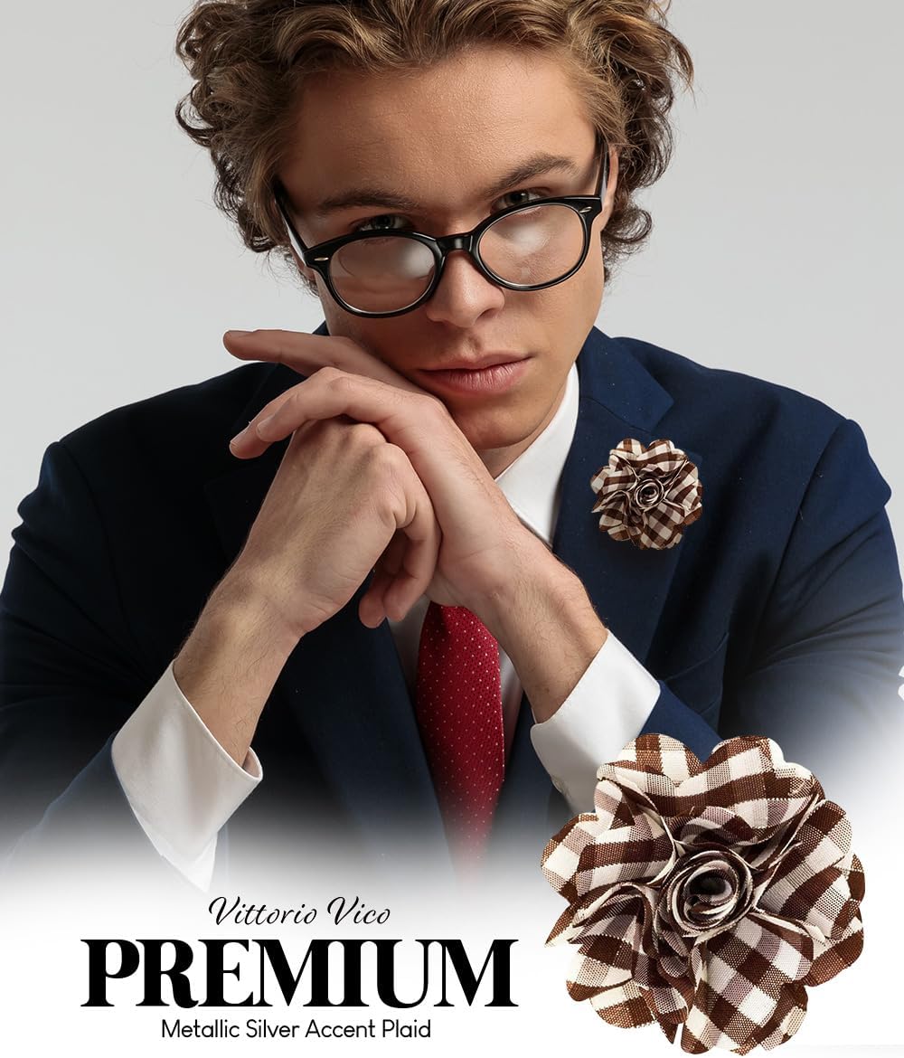 Vittorio Vico Unisex Metallic Silver Accent Plaid Flower Lapel Pin - Concordia Style Boutique