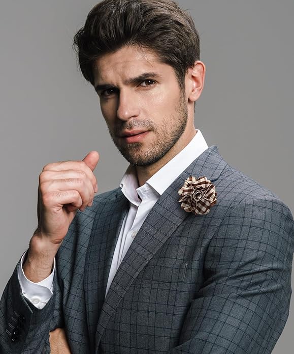 Vittorio Vico Unisex Metallic Silver Accent Plaid Flower Lapel Pin - Concordia Style Boutique