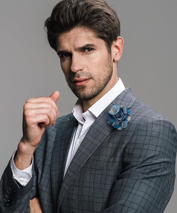 Vittorio Vico Unisex Metallic Silver Accent Plaid Flower Lapel Pin - Concordia Style Boutique