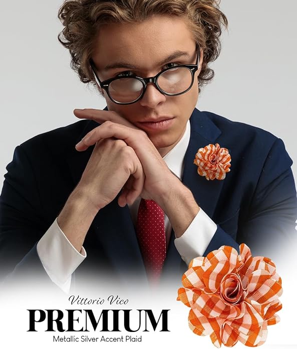 Vittorio Vico Unisex Metallic Silver Accent Plaid Flower Lapel Pin - Concordia Style Boutique