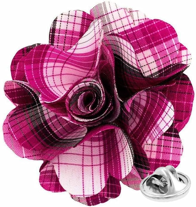 Vittorio Vico Unisex Metallic Silver Accent Plaid Flower Lapel Pin - Concordia Style Boutique