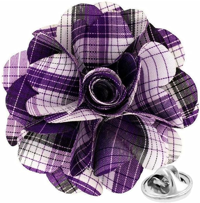 Vittorio Vico Unisex Metallic Silver Accent Plaid Flower Lapel Pin - Concordia Style Boutique