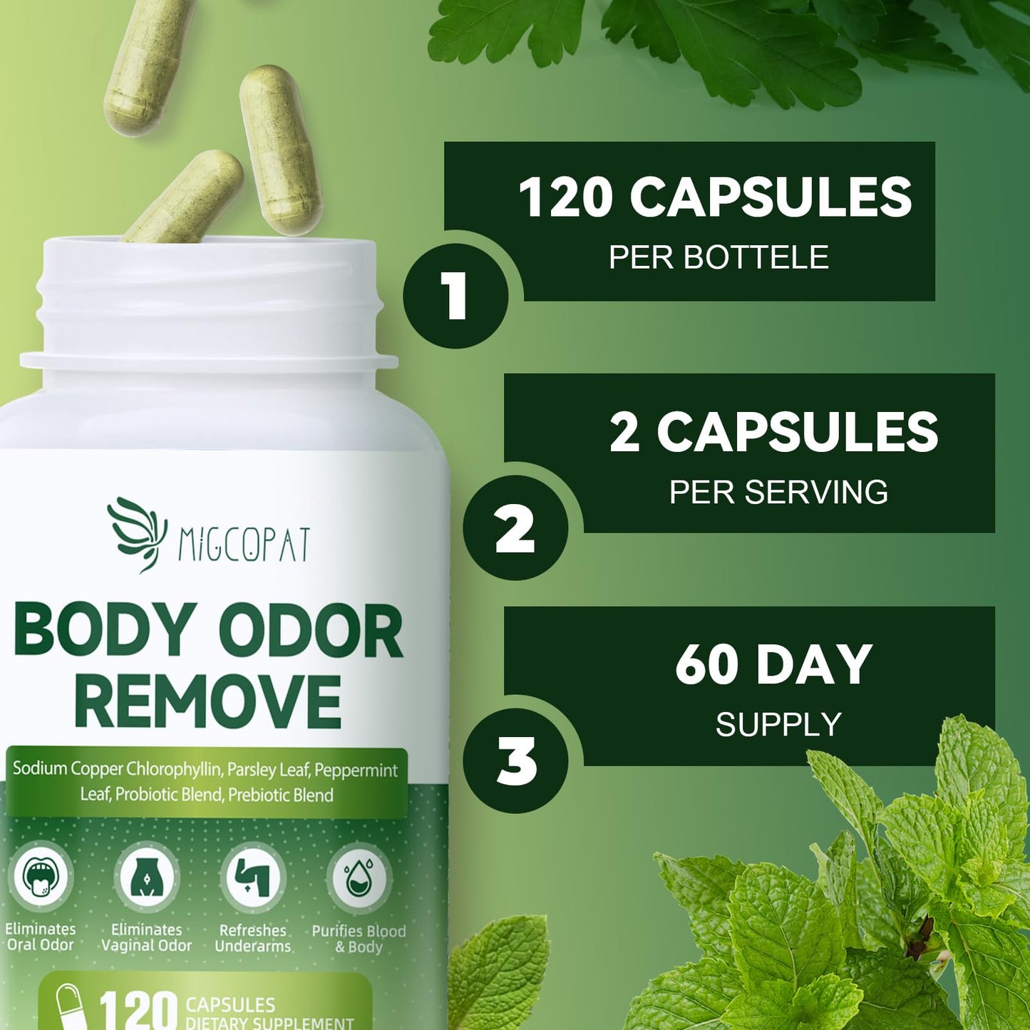 Chlorophyll Body Deodorizing Supplement - 120 Caps
