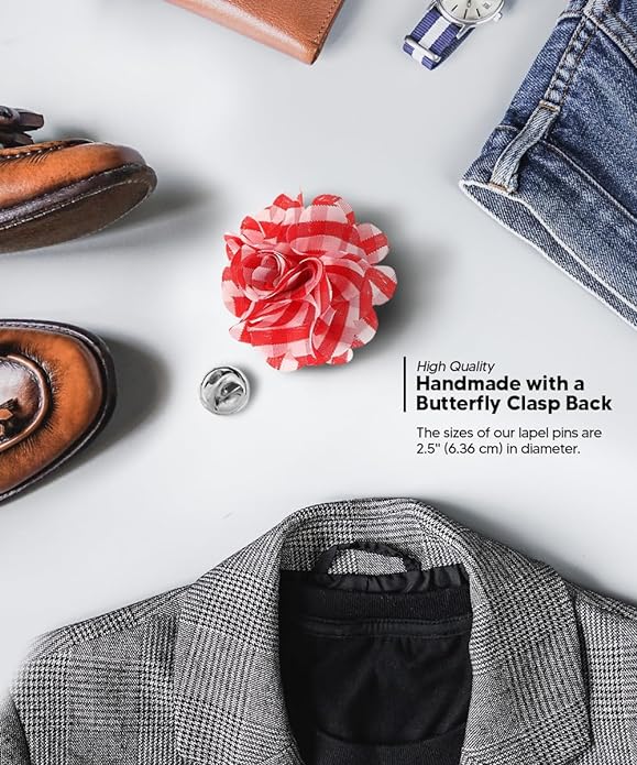 Vittorio Vico Unisex Metallic Silver Accent Plaid Flower Lapel Pin - Concordia Style Boutique