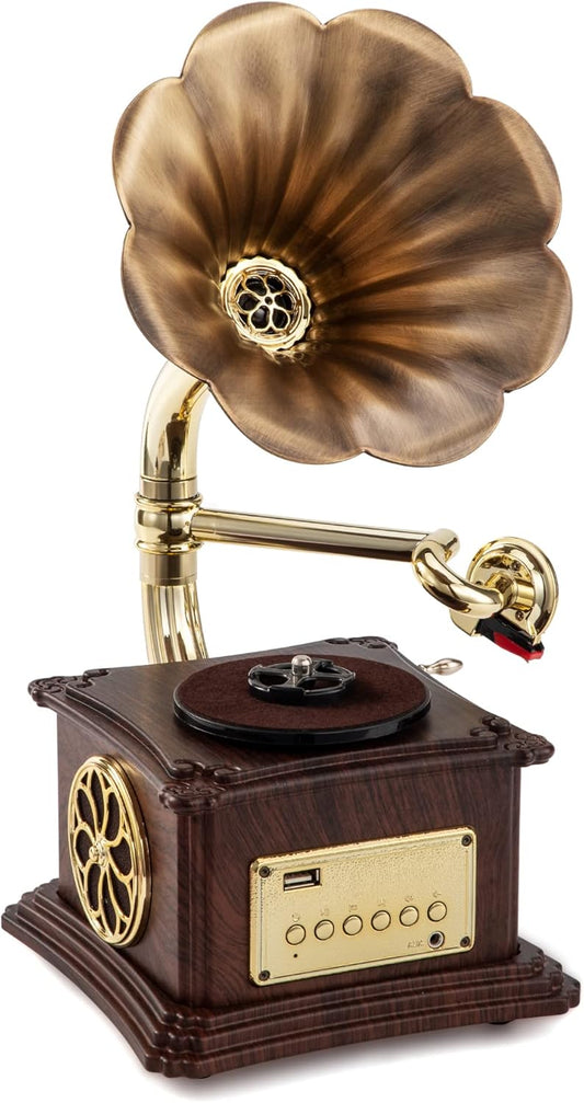 Vintage Style Wooden Record Player with Bluetooth, USB, AUX, FM Radio and Built-in Speakers - Premium Turntables from Concordia Style Boutique - Just $198.60! Shop now at Concordia Style Boutique