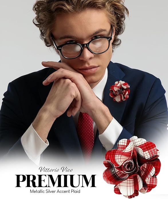 Vittorio Vico Unisex Metallic Silver Accent Plaid Flower Lapel Pin - Concordia Style Boutique