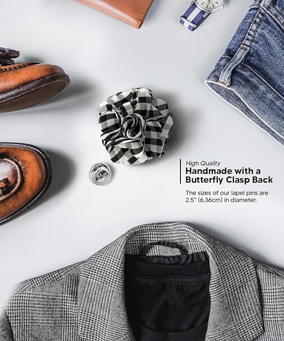 Vittorio Vico Unisex Metallic Silver Accent Plaid Flower Lapel Pin - Concordia Style Boutique