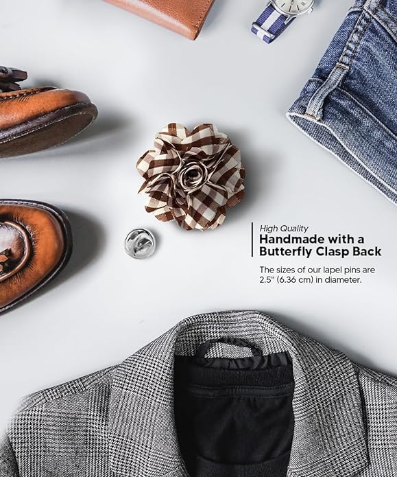 Vittorio Vico Unisex Metallic Silver Accent Plaid Flower Lapel Pin - Concordia Style Boutique