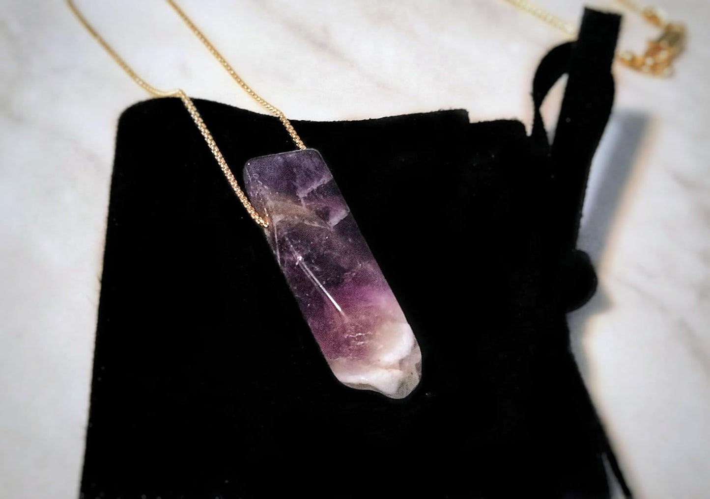 Extrinsic Beauty Natural Amethyst Crystal Bar 18k Gold Necklace, Irregular, Healing Crystal Jewelry