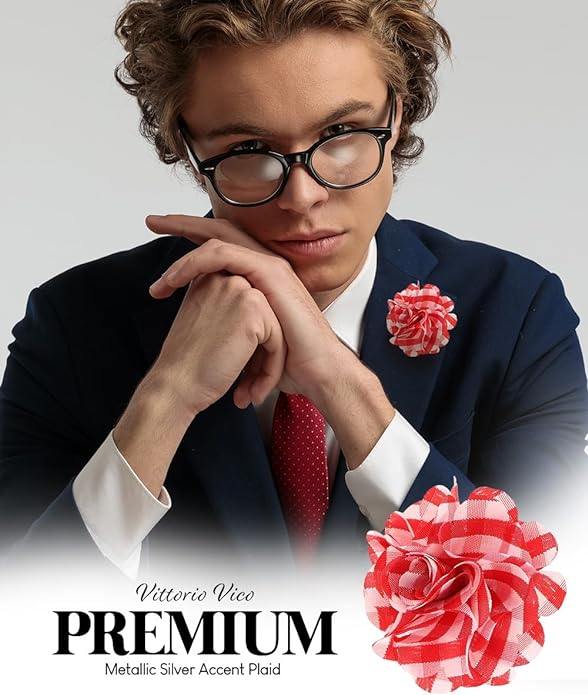 Vittorio Vico Unisex Metallic Silver Accent Plaid Flower Lapel Pin - Concordia Style Boutique