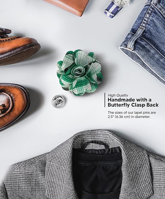 Vittorio Vico Unisex Metallic Silver Accent Plaid Flower Lapel Pin - Concordia Style Boutique