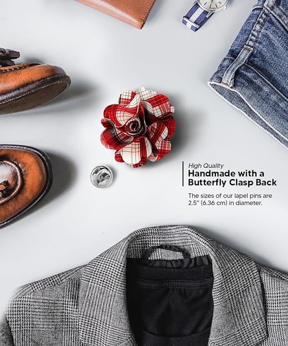 Vittorio Vico Unisex Metallic Silver Accent Plaid Flower Lapel Pin - Concordia Style Boutique