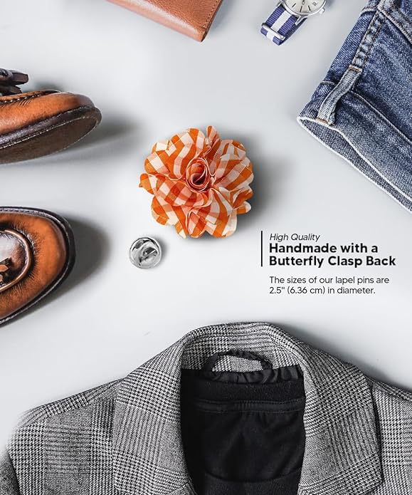 Vittorio Vico Unisex Metallic Silver Accent Plaid Flower Lapel Pin - Concordia Style Boutique