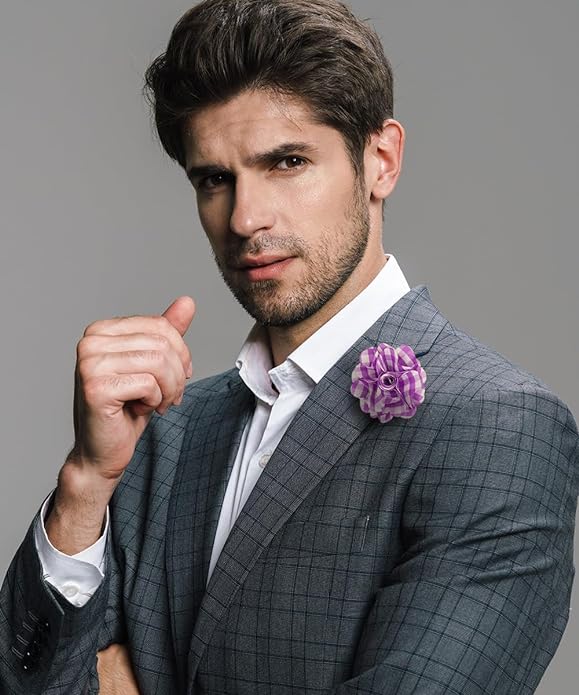 Vittorio Vico Unisex Metallic Silver Accent Plaid Flower Lapel Pin - Concordia Style Boutique