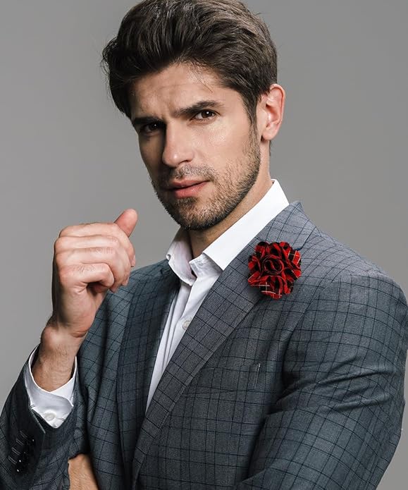 Vittorio Vico Unisex Metallic Silver Accent Plaid Flower Lapel Pin - Concordia Style Boutique