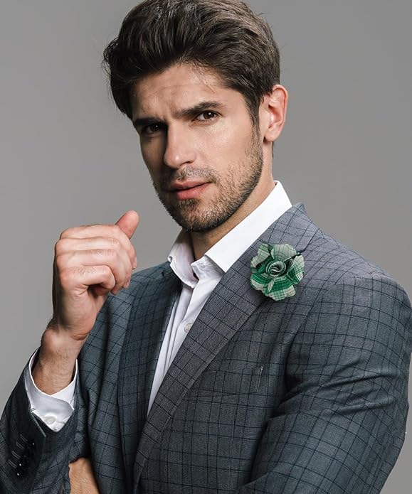 Vittorio Vico Unisex Metallic Silver Accent Plaid Flower Lapel Pin - Concordia Style Boutique