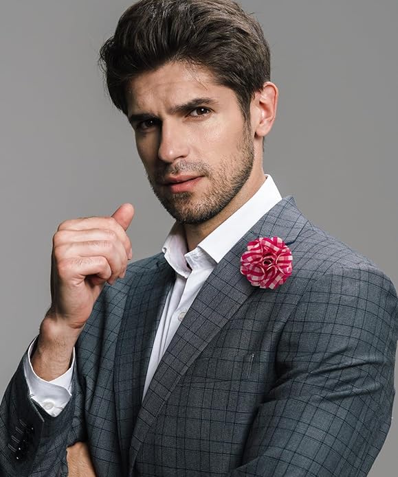 Vittorio Vico Unisex Metallic Silver Accent Plaid Flower Lapel Pin - Concordia Style Boutique