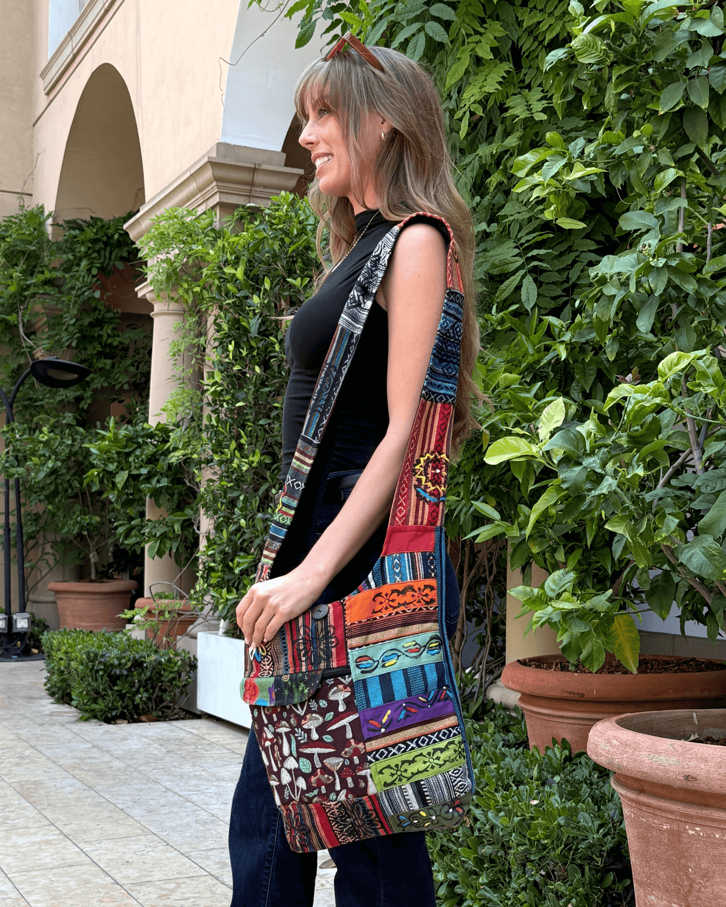 Kathmandu Collection Tribal Stripe Patchwork Hobo Bag
