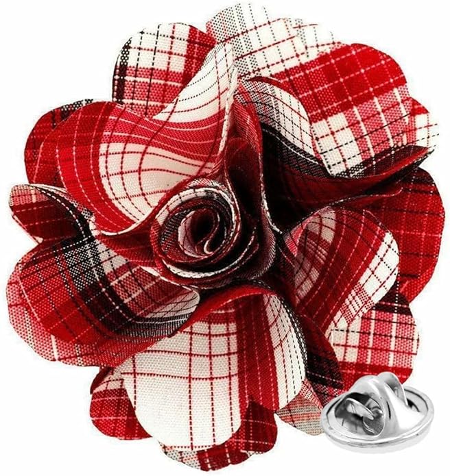 Vittorio Vico Unisex Metallic Silver Accent Plaid Flower Lapel Pin - Concordia Style Boutique