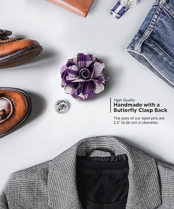 Vittorio Vico Unisex Metallic Silver Accent Plaid Flower Lapel Pin - Concordia Style Boutique