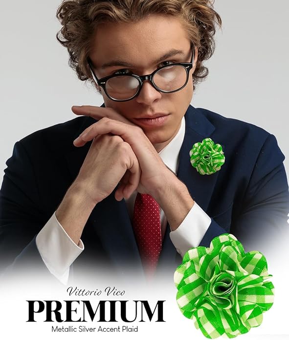 Vittorio Vico Unisex Metallic Silver Accent Plaid Flower Lapel Pin - Concordia Style Boutique