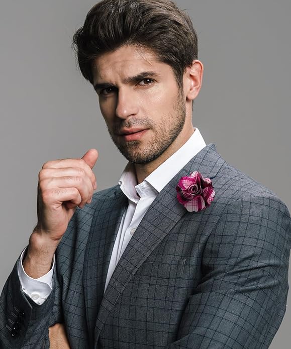 Vittorio Vico Unisex Metallic Silver Accent Plaid Flower Lapel Pin - Concordia Style Boutique