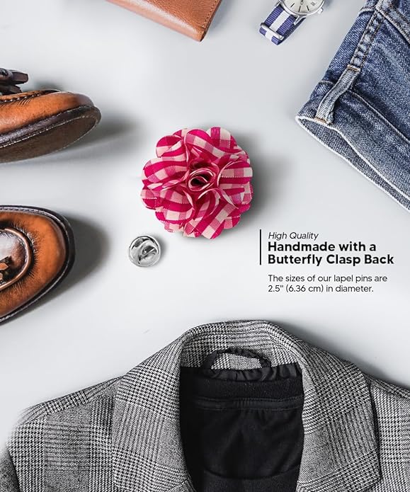 Vittorio Vico Unisex Metallic Silver Accent Plaid Flower Lapel Pin - Concordia Style Boutique