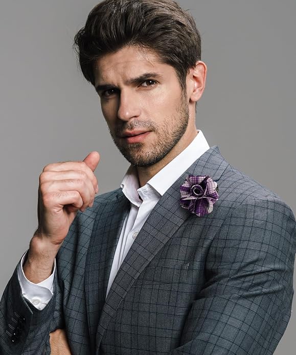 Vittorio Vico Unisex Metallic Silver Accent Plaid Flower Lapel Pin - Concordia Style Boutique