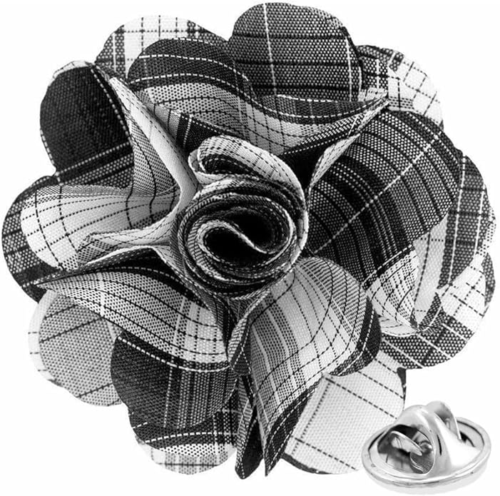 Vittorio Vico Unisex Metallic Silver Accent Plaid Flower Lapel Pin - Concordia Style Boutique