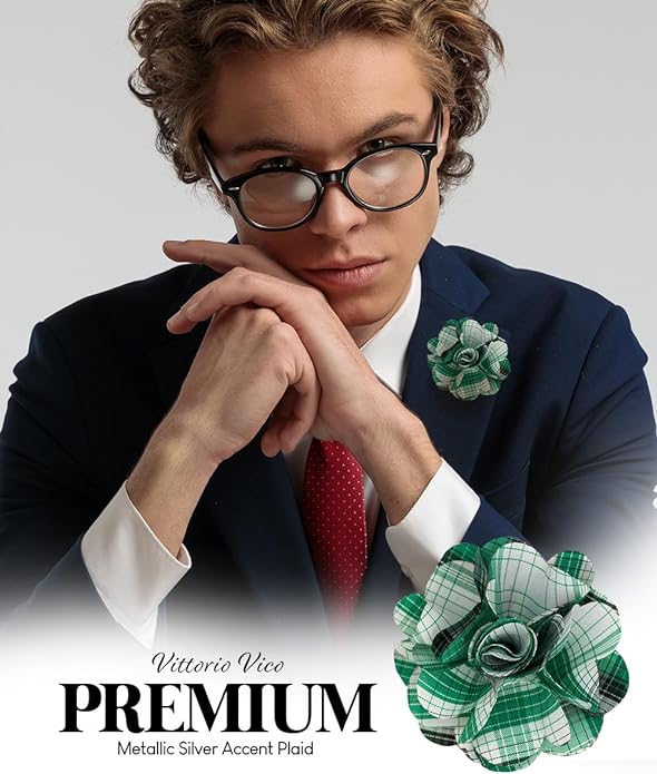 Vittorio Vico Unisex Metallic Silver Accent Plaid Flower Lapel Pin - Concordia Style Boutique