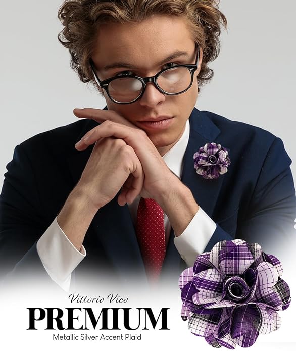 Vittorio Vico Unisex Metallic Silver Accent Plaid Flower Lapel Pin - Concordia Style Boutique