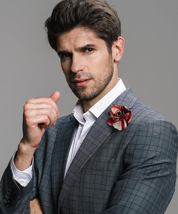 Vittorio Vico Unisex Metallic Silver Accent Plaid Flower Lapel Pin - Concordia Style Boutique