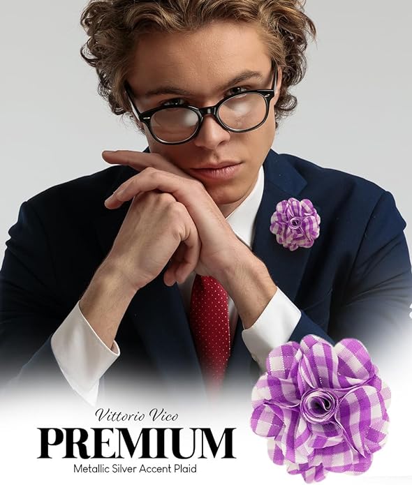 Vittorio Vico Unisex Metallic Silver Accent Plaid Flower Lapel Pin - Concordia Style Boutique