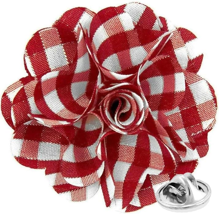 Vittorio Vico Unisex Metallic Silver Accent Plaid Flower Lapel Pin - Concordia Style Boutique