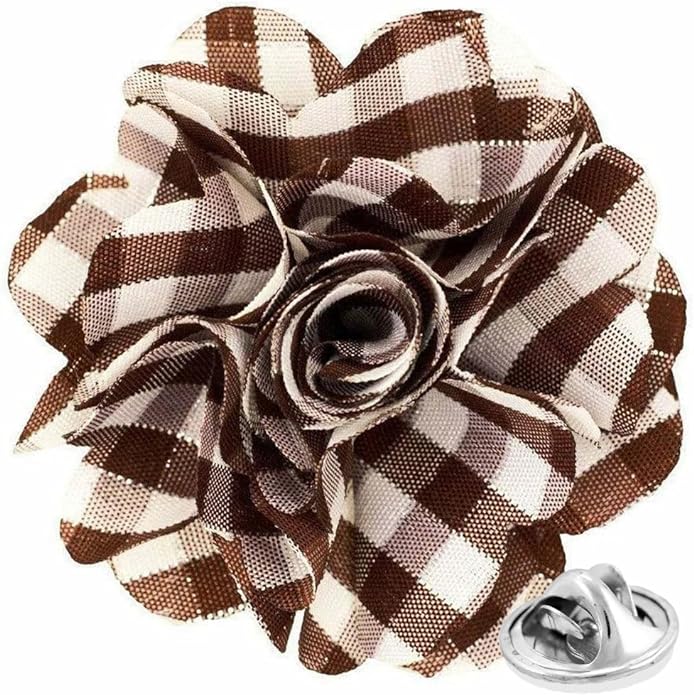 Vittorio Vico Unisex Metallic Silver Accent Plaid Flower Lapel Pin - Concordia Style Boutique