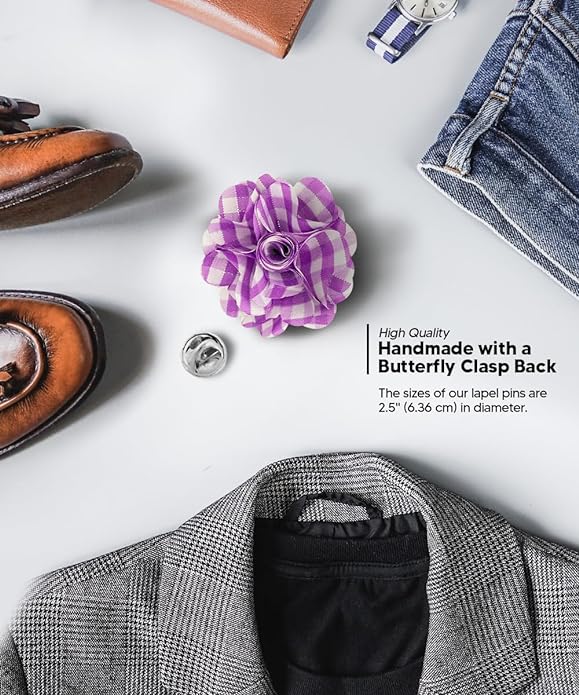 Vittorio Vico Unisex Metallic Silver Accent Plaid Flower Lapel Pin - Concordia Style Boutique