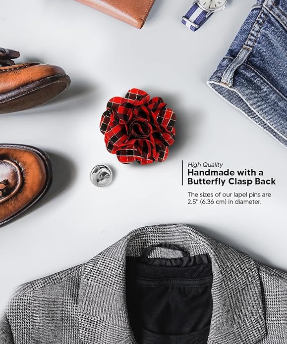 Vittorio Vico Unisex Metallic Silver Accent Plaid Flower Lapel Pin - Concordia Style Boutique