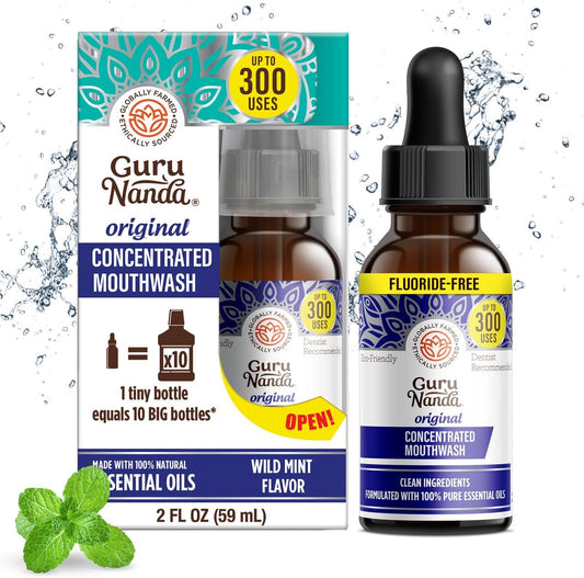 GuruNanda Concentrated Mouthwash (2 fl oz), Fluoride-Free, Mint Mouthwash with Natural Essential Oils, Supports 300 Rinses, Aids in Fresh Breath - Premium Mouthwash from Concordia Style Boutique - Just $11.91! Shop now at Concordia Style Boutique
