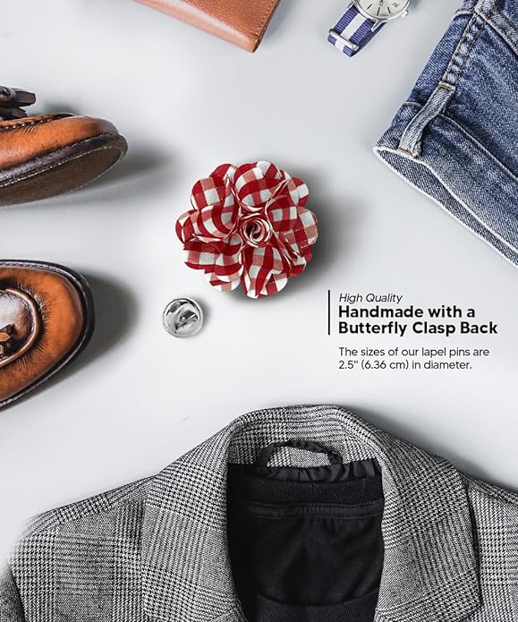 Vittorio Vico Unisex Metallic Silver Accent Plaid Flower Lapel Pin - Concordia Style Boutique