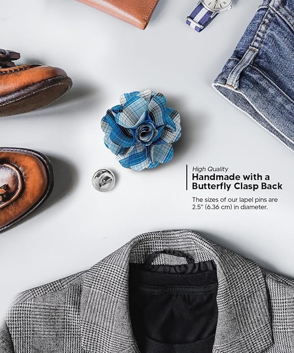 Vittorio Vico Unisex Metallic Silver Accent Plaid Flower Lapel Pin - Concordia Style Boutique