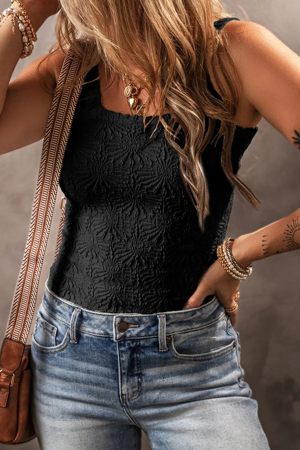 Floral Jacquard Square Neck Tank - Concordia Style Boutique