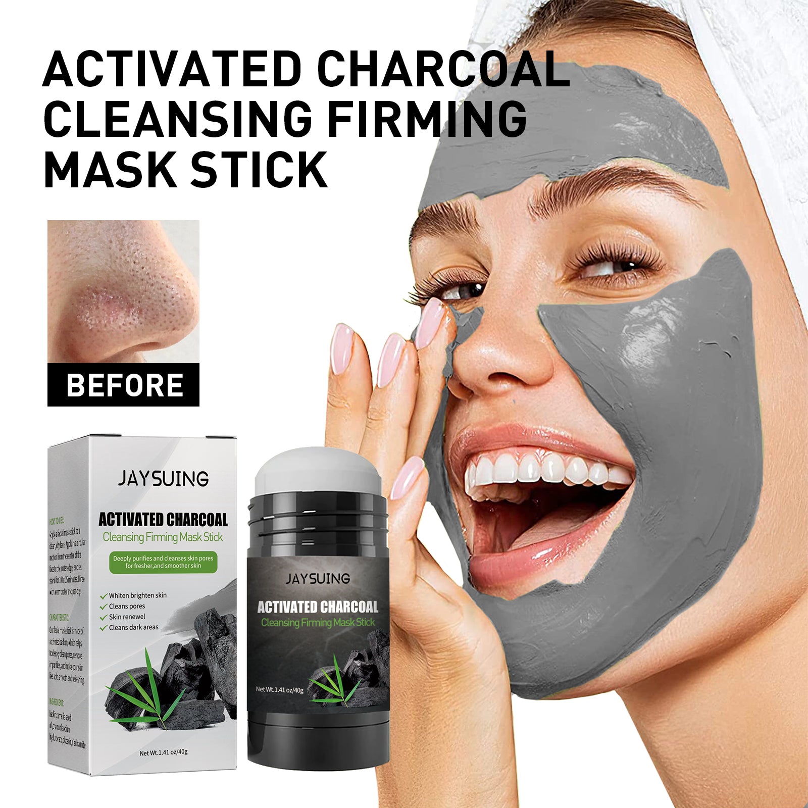 Jaysuing Activated Charcoal Cleansing Mask Stick - Face Care Cleansing for Pores and Blackhead - Applicator Solid Mask Stick - Premium Charcoal Cleansing Mask from Concordia Style Boutique - Just $16.96! Shop now at Concordia Style Boutique