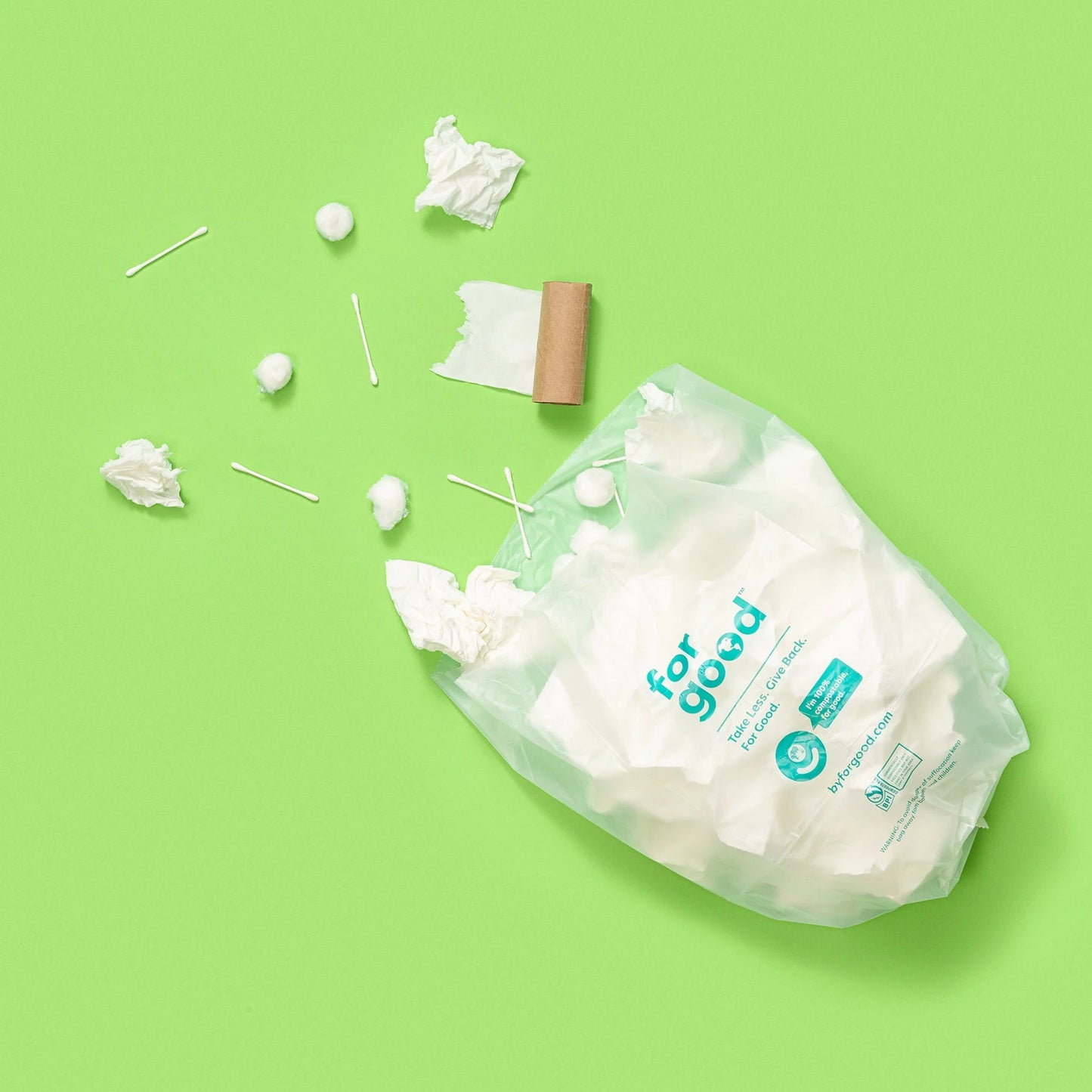 For Good™ Compostable Small Trash Bags – 4 Gallon, Plant-Based, Tear-Resistant – BPI Certified for Home & Office Use (White with Green Text, 25 Count)