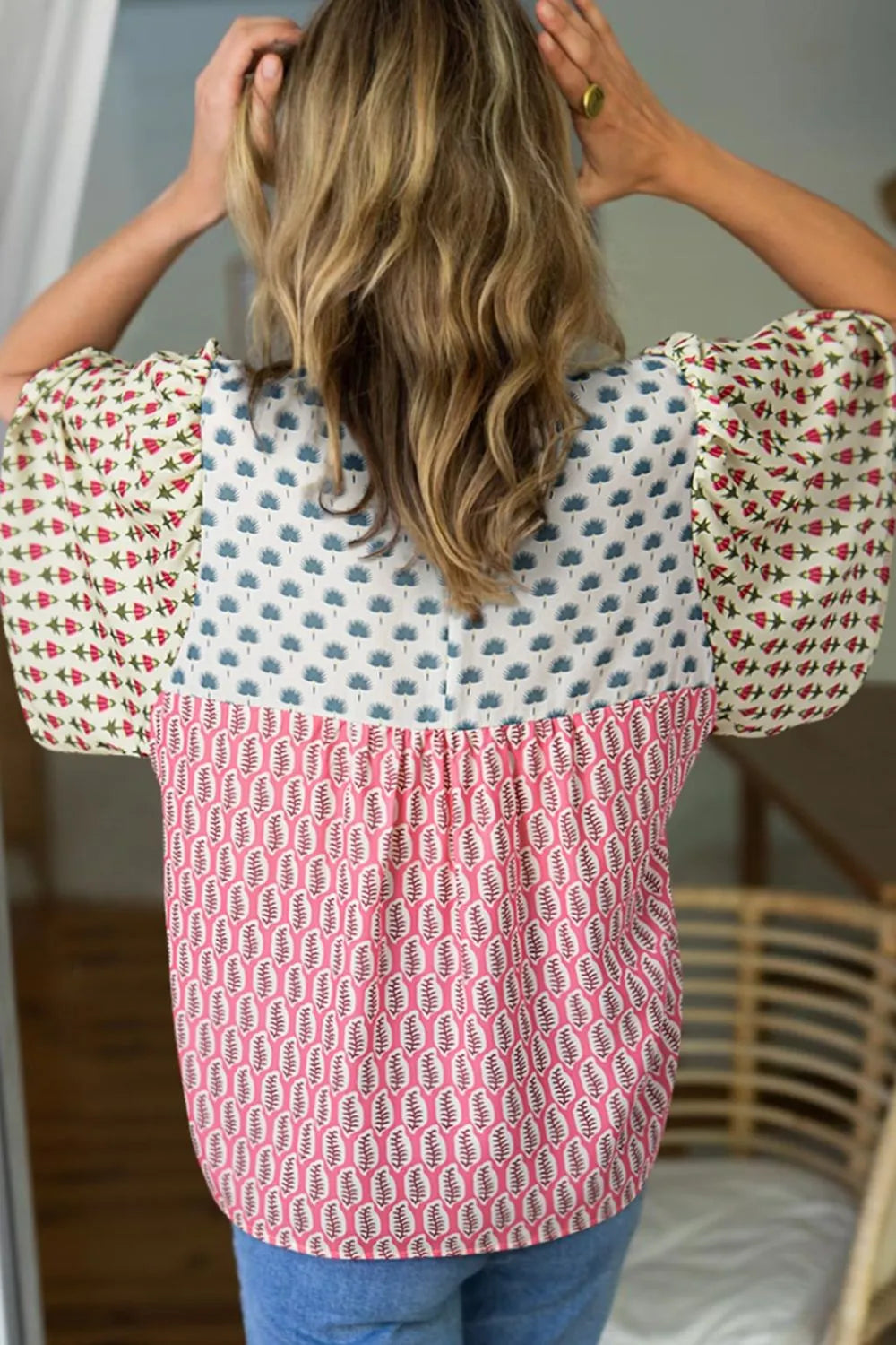 Floral Color Block Kimono Sleeves Blouse - Concordia Style Boutique