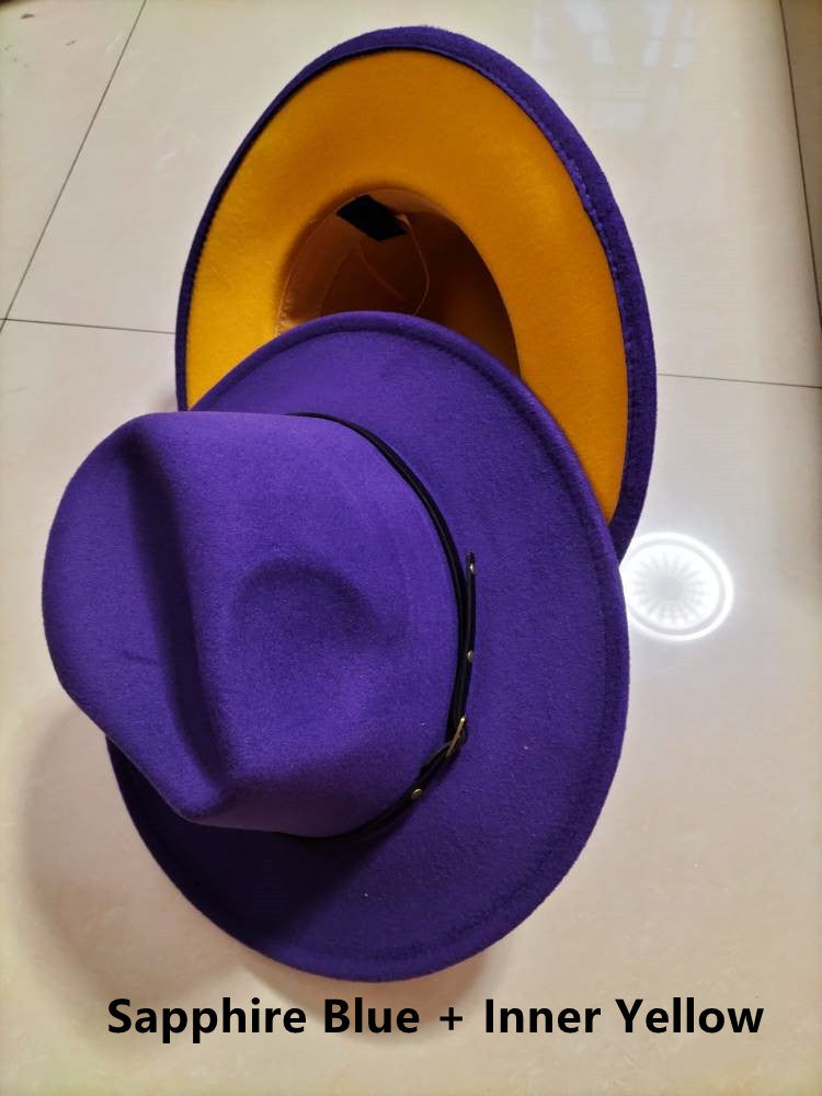 Flat Brim European And American  Woolen Top Color Matching  Fedora Jazz Hat - Premium hat from Concordia Style Boutique - Just $12.32! Shop now at Concordia Style Boutique