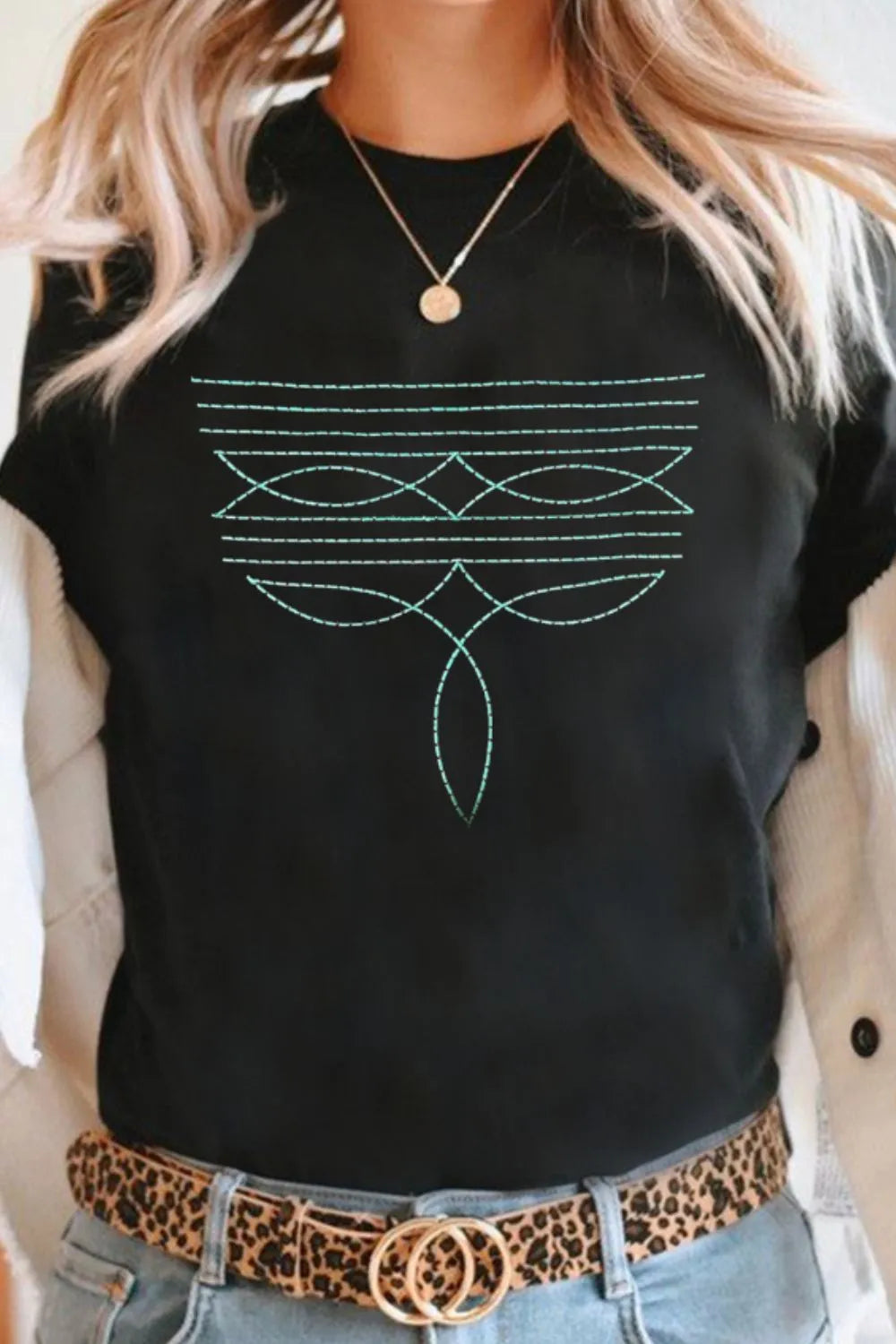 Embroidered Round Neck Short Sleeve T-Shirt - Concordia Style Boutique